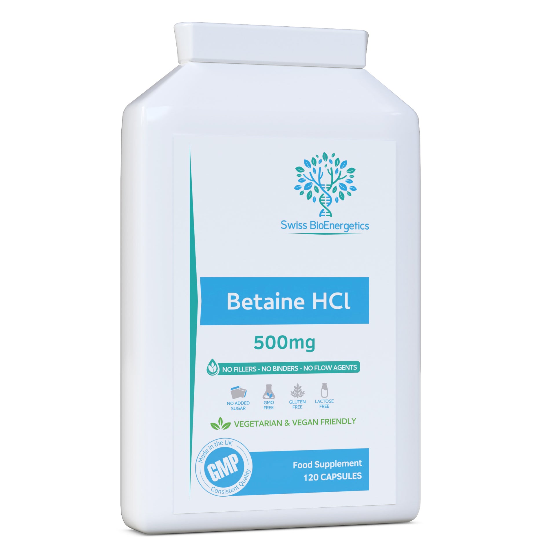 Betaine Hydrochloride per Capsule 120 Vegan Capsules