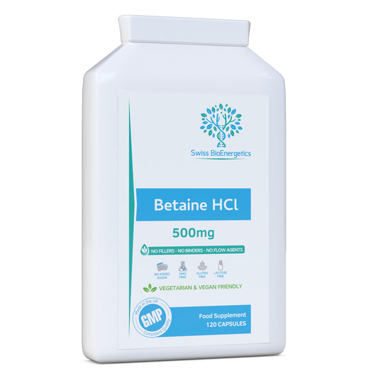 Betaine HCl 500mg per Capsule - 120 Vegan Capsules