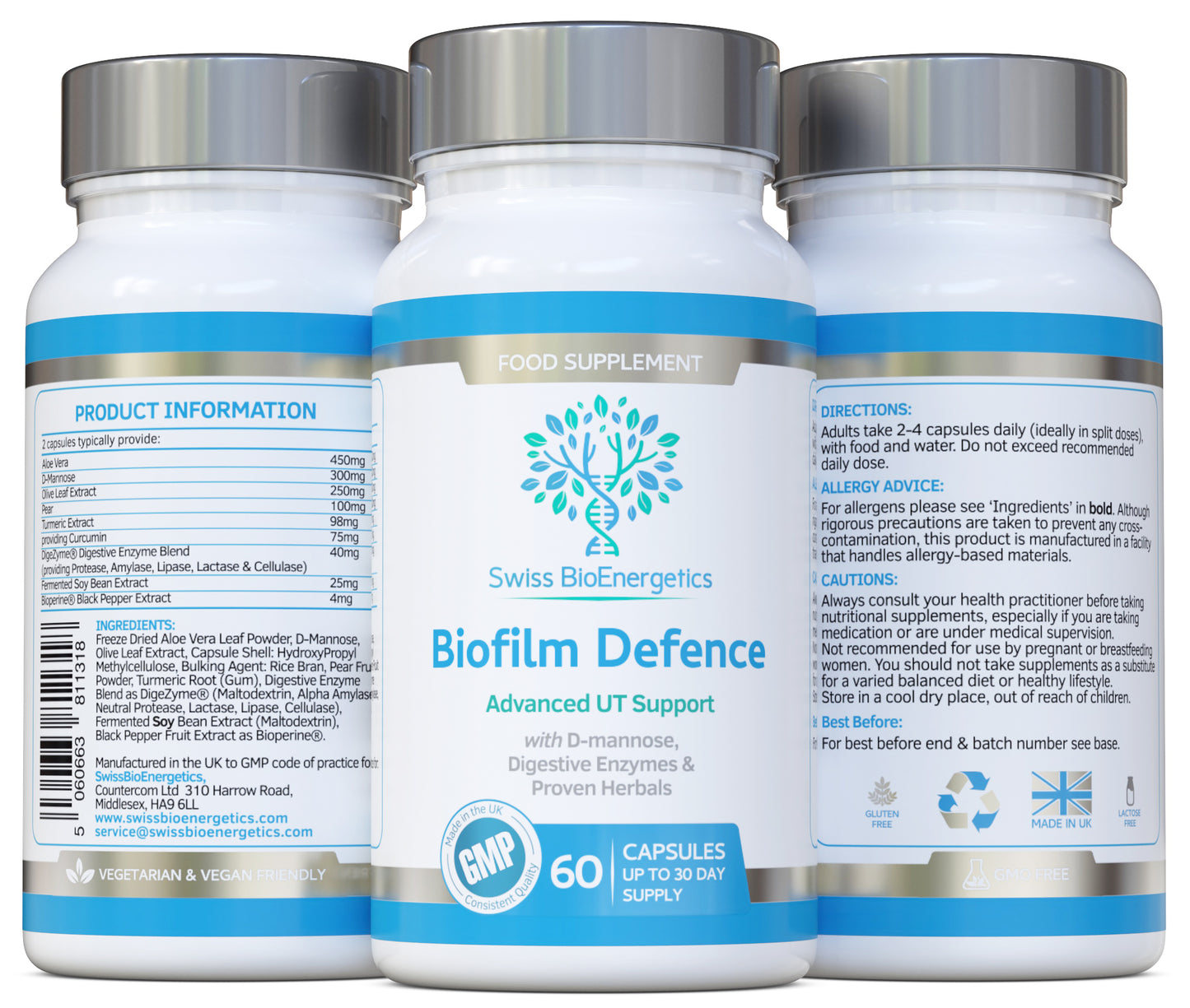 Biofilm Defence, D-Mannose & Enzymes Blend for Advanced Digestive & Urinary Tract Support