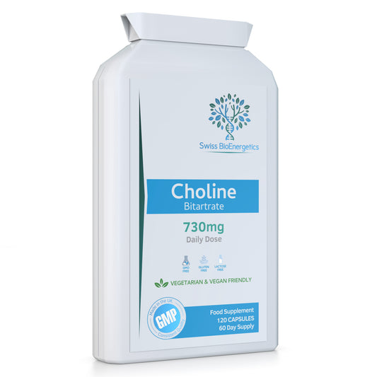 Choline Bitartrate 730mg Daily Dose, 120 Vegan Choline Supplement Capsules