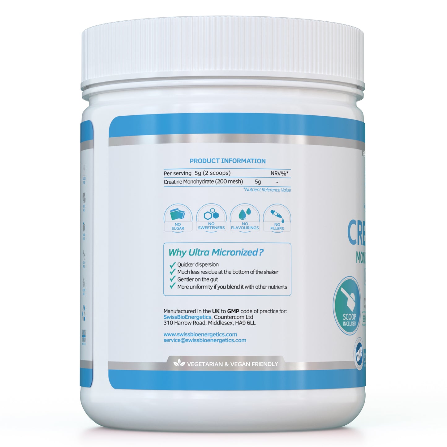 Swiss BioEnergetics Creatine Monohydrate Powder - 500g (100 Servings)