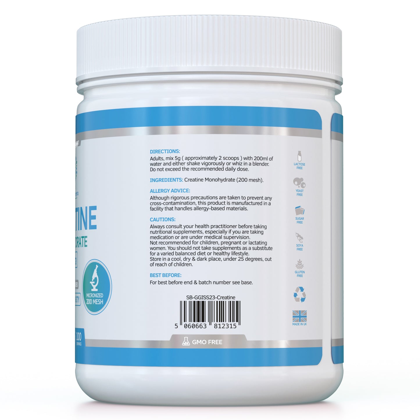 Swiss BioEnergetics Creatine Monohydrate Powder - 500g (100 Servings)