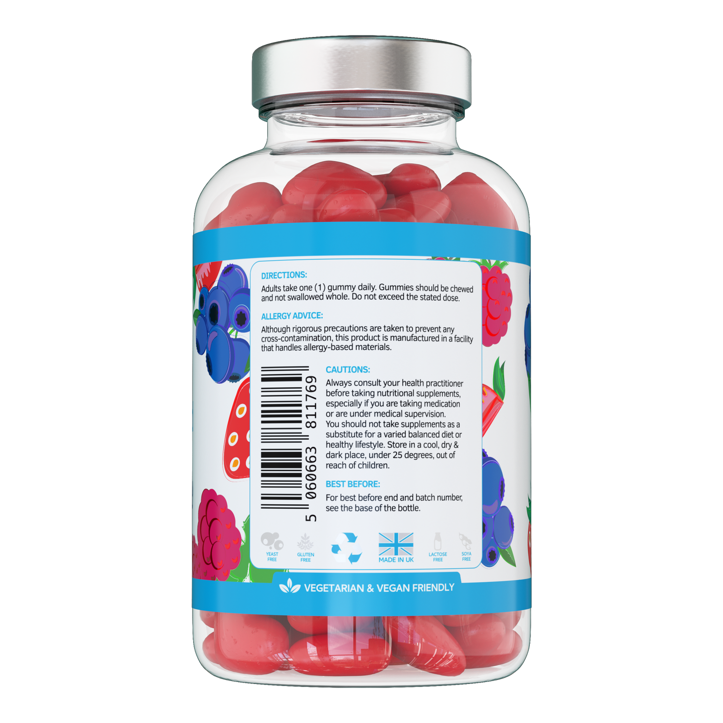 Folic Acid Gummies - 400μg, 120 Natural Berry Flavoured & Vegan Gummies (Copy)