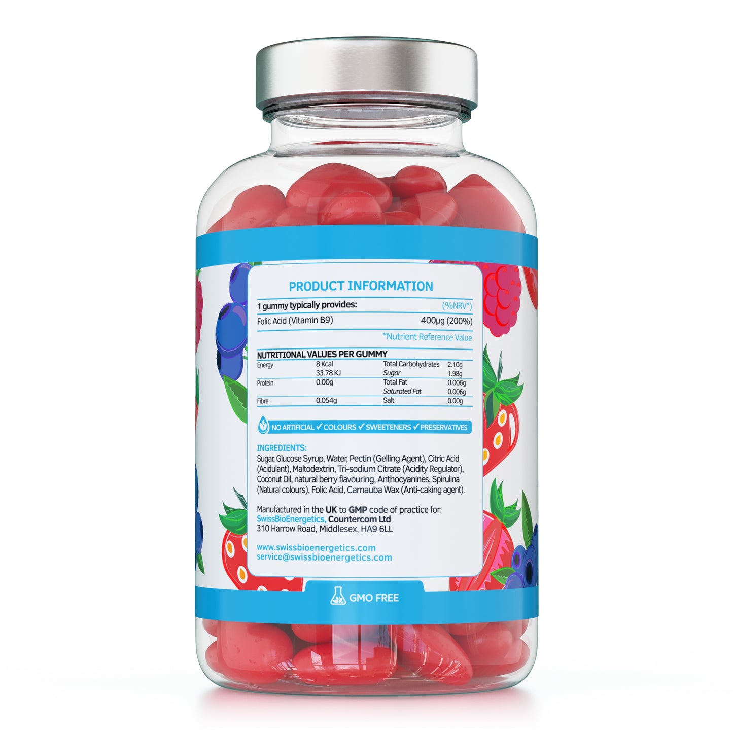 Folic Acid Gummies - 400μg, 60 Natural Berry Flavoured & Vegan Gummies