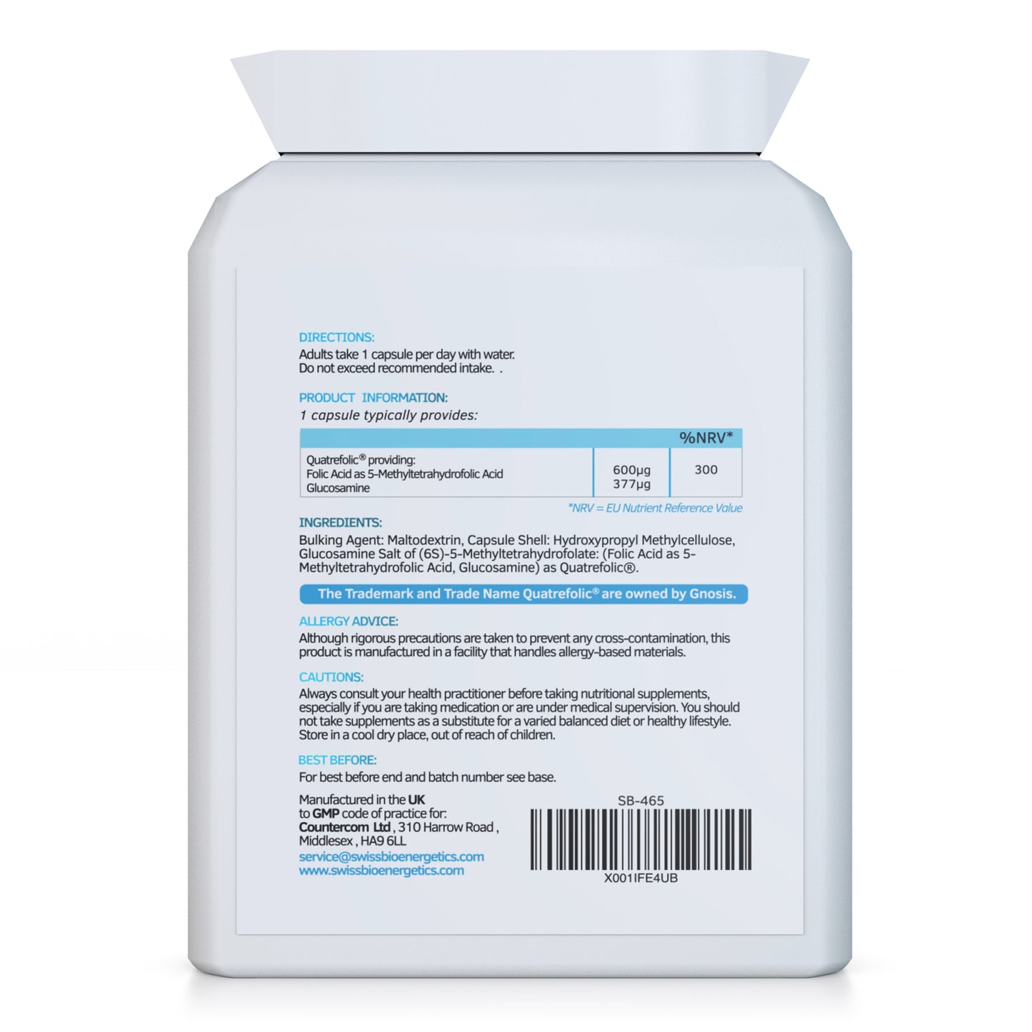 Methyl Folate 600µg - 90 Capsules as Quatrefolic 5-MTHF : The 4th Generation Folate