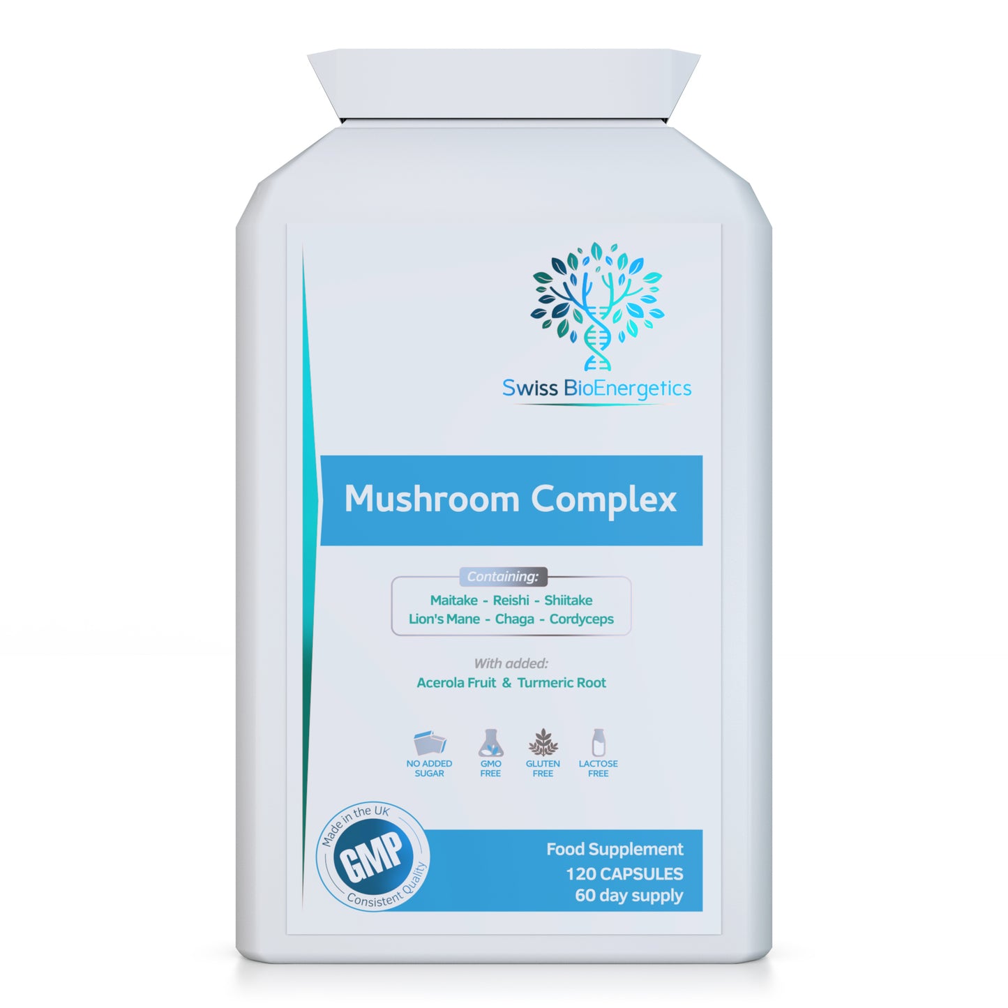 Mushroom Complex - Lion's Mane, Reishi, Chaga, Cordyceps, Shitake and Maitake - added Turmeric & Acerola Fruit - 120 Capsules