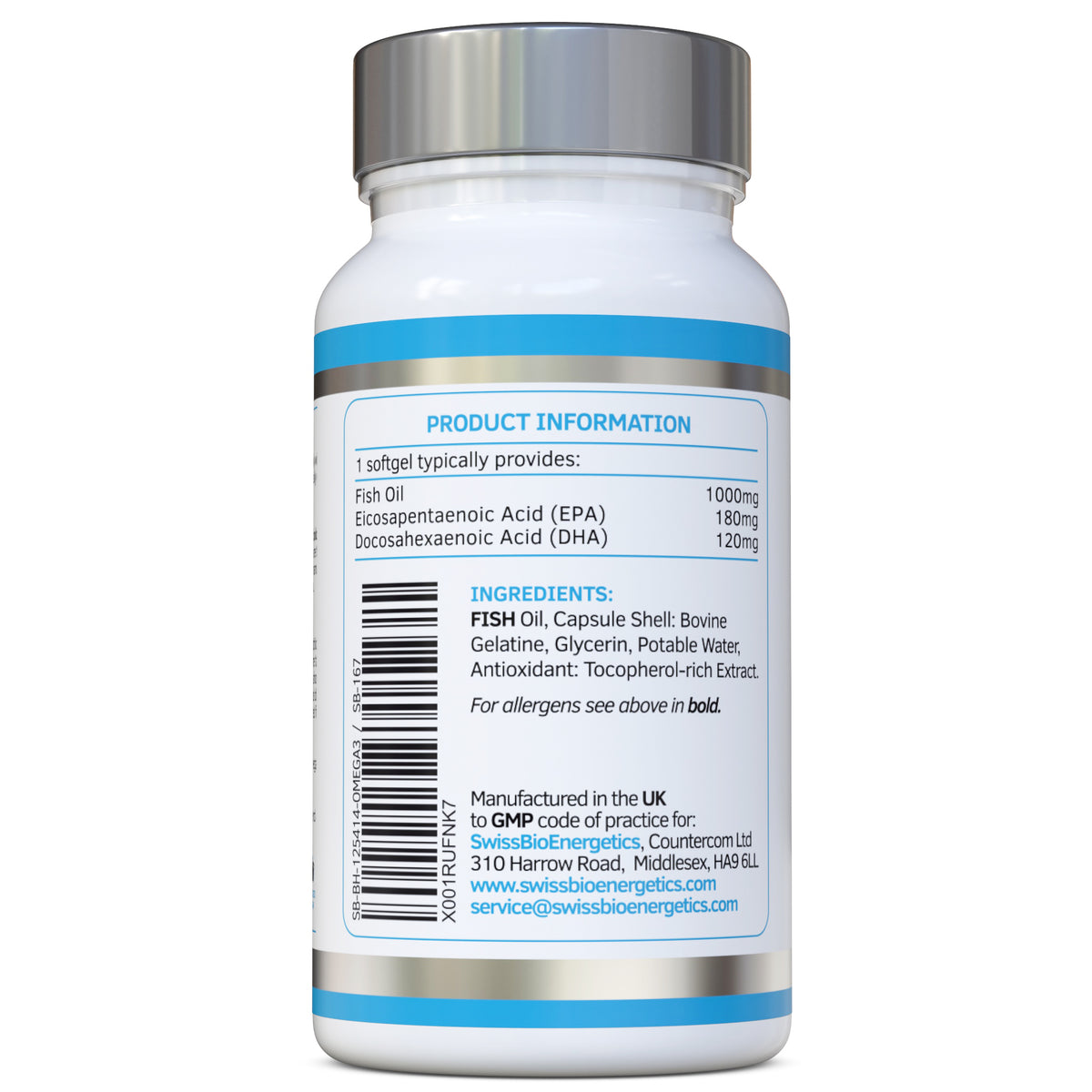 Swiss BioEnergetics Omega-3 Fish Oil Soft Gels - Ultra Potent 1000mg, 90 Capsules