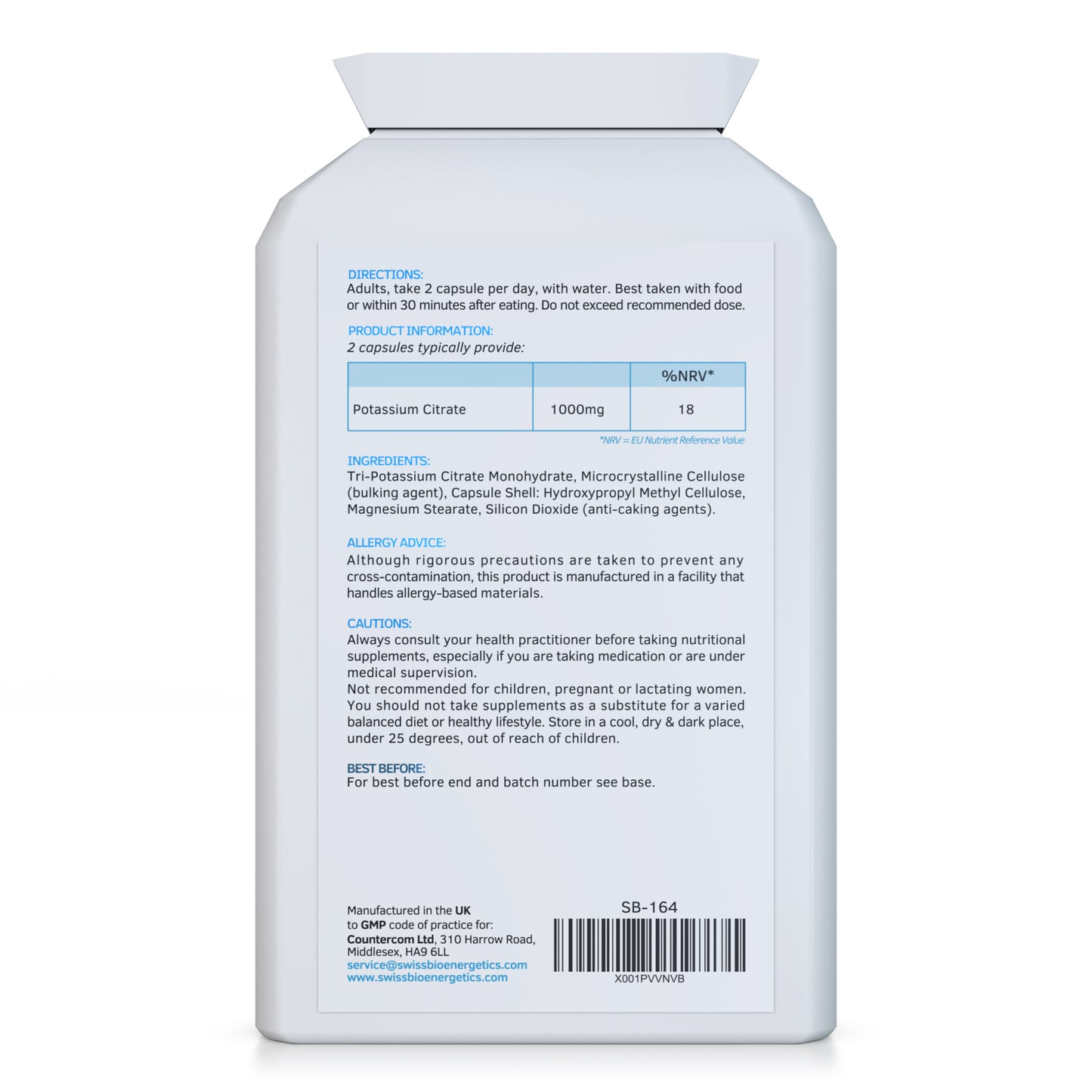 Potassium Citrate 1000mg Daily dose, 120 Vegan Capsules