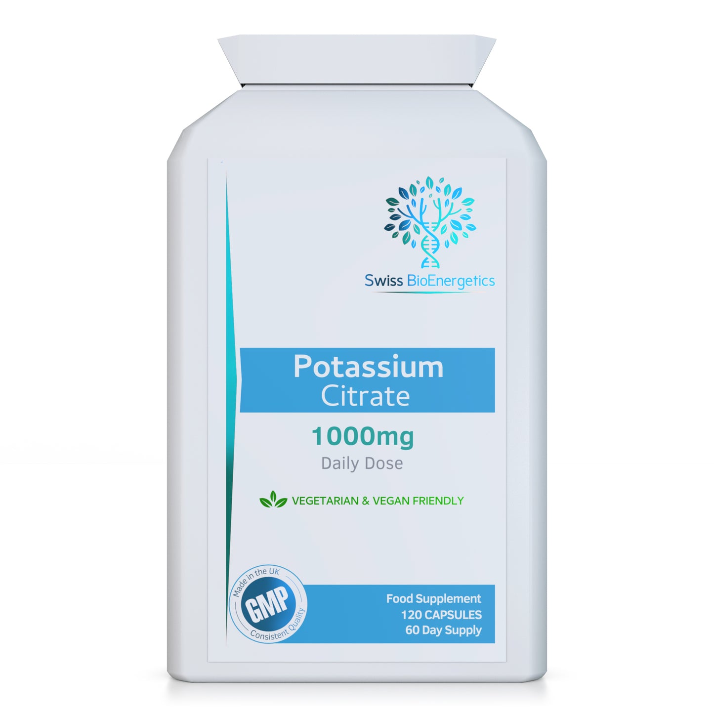Potassium Citrate 1000mg Daily dose, 120 Vegan Capsules