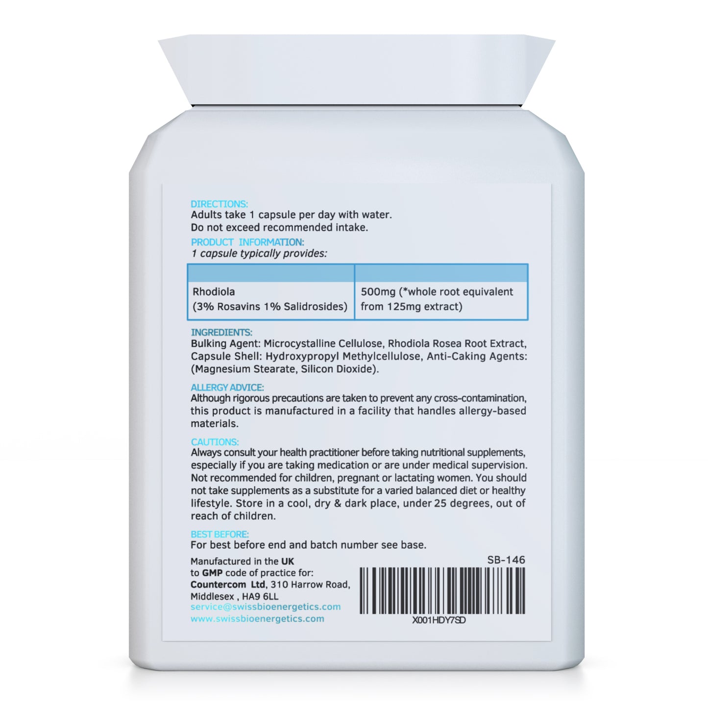 Rhodiola 500mg  (3% Rosavins - 1% Salidrosides) Whole Root Equivalent  60 Capsules