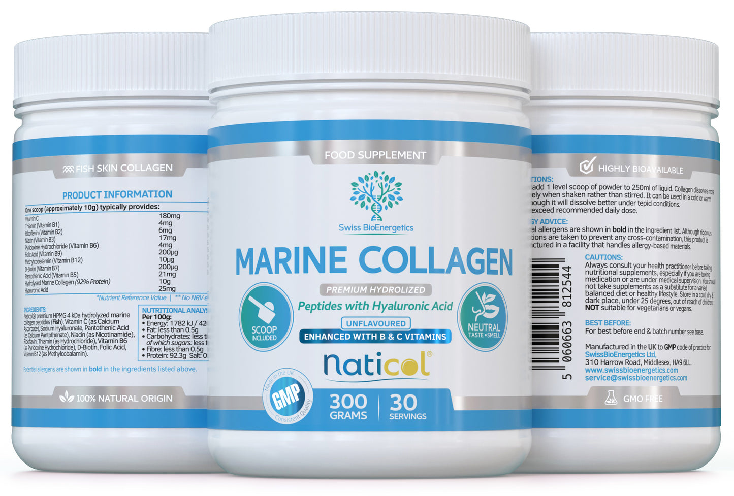 Marine Collagen Hydrolysed Peptides with Hyaluronic Acid & D-Biotin - 300 grams