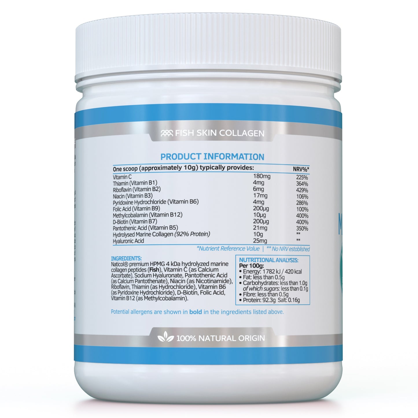 Marine Collagen Hydrolysed Peptides with Hyaluronic Acid & D-Biotin - 300 grams