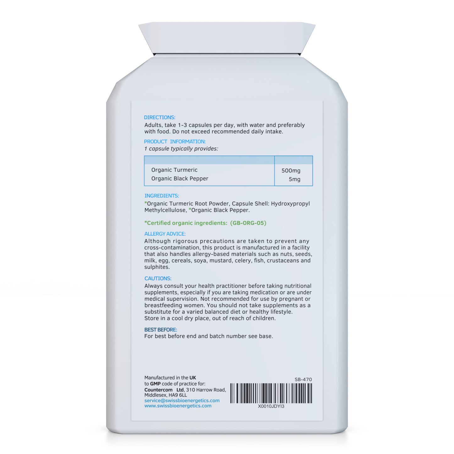 Organic Turmeric Curcumin 1000mg daily dose plus Organic Black Pepper
