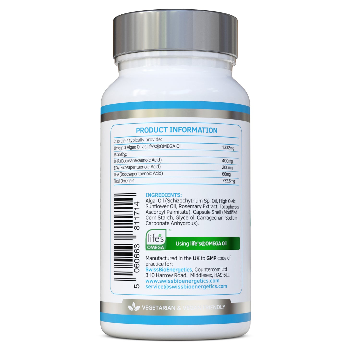 Vegan Omega 3 - Full Spectrum DHA, EPA & DPA - 90 Softgels of Lifes Omega Algal Oil