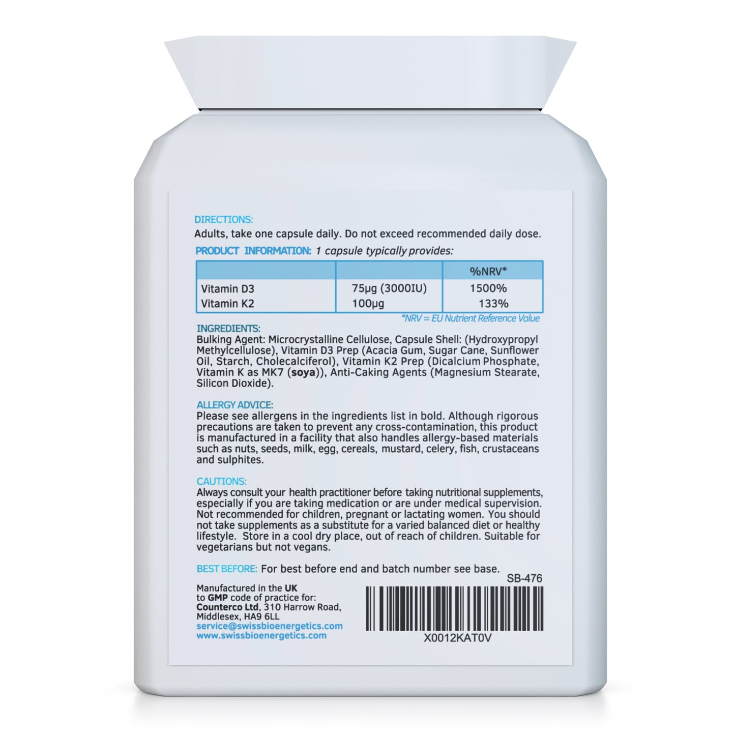 Vitamin D 3,000 IU & Vitamin K2 100ug MK7 Vegetarian Capsules