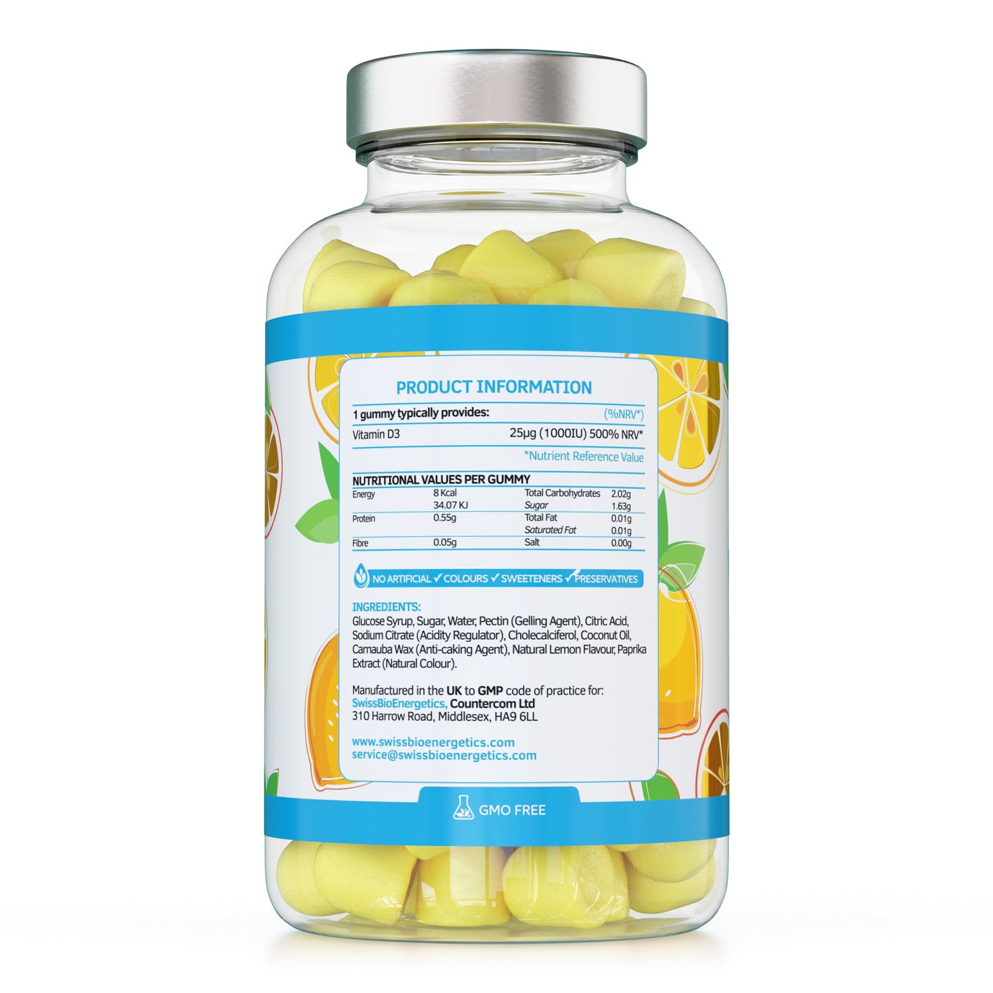 Vitamin D3 Gummies 25µg 1000IU - 150 Natural Lemon Flavour Chewable Yummy Gummies