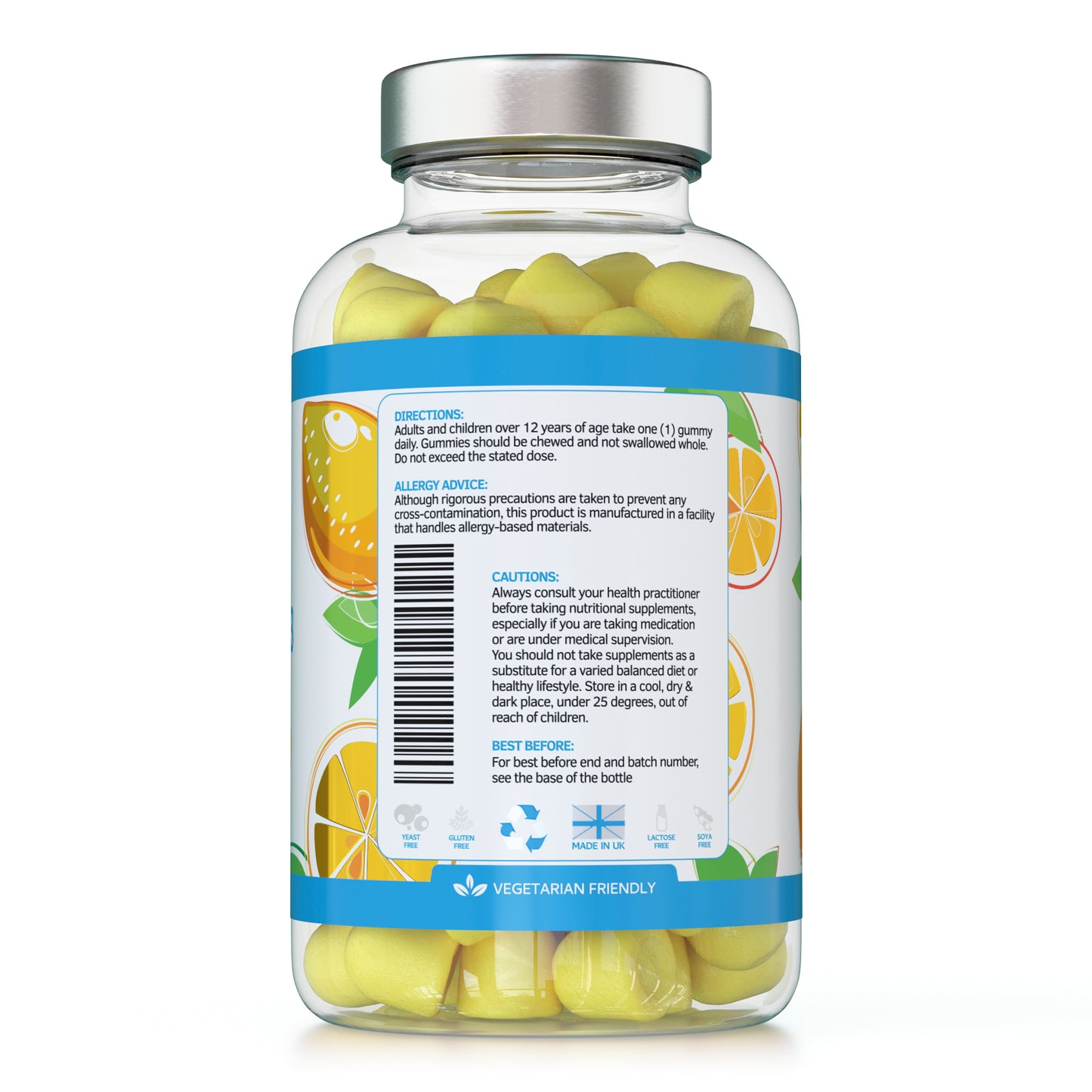 Vitamin D3 Gummies 25µg 1000IU - 150 Natural Lemon Flavour Chewable Yummy Gummies
