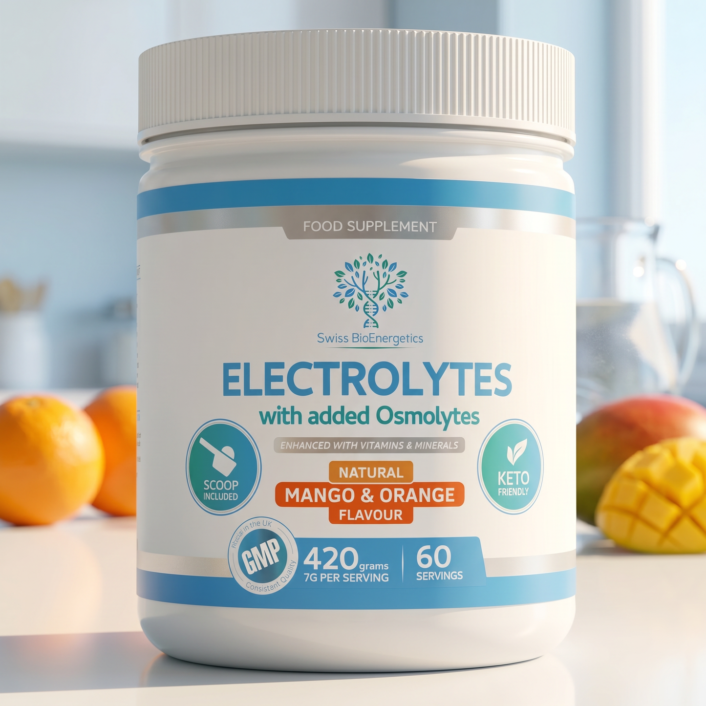 Swiss BioEnergetics Electrolytes with added Osmolytes - Natural Mango & Orange Flavour