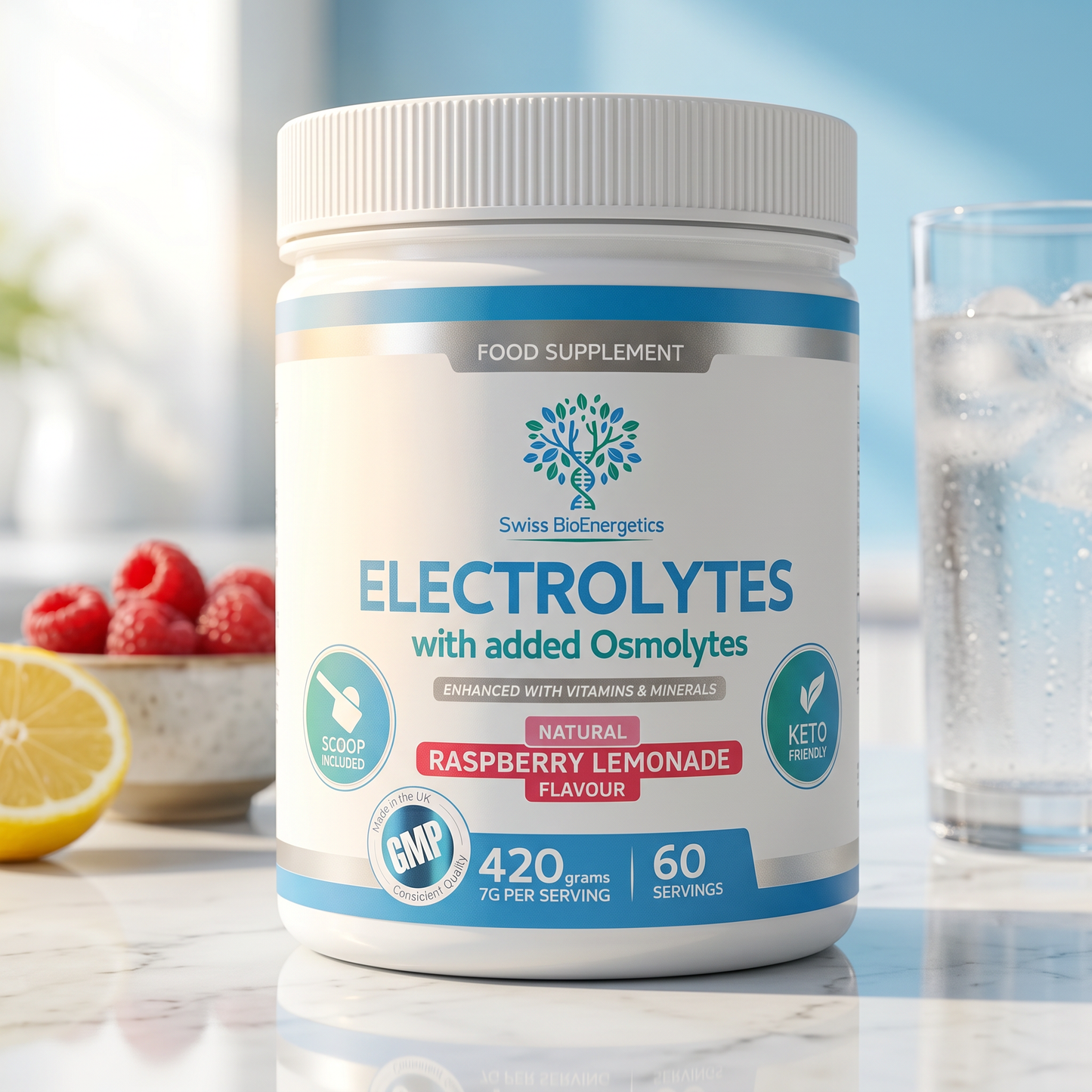 Swiss BioEnergetics Electrolytes with added Osmolytes - Raspberry Lemonade Natural Flavour